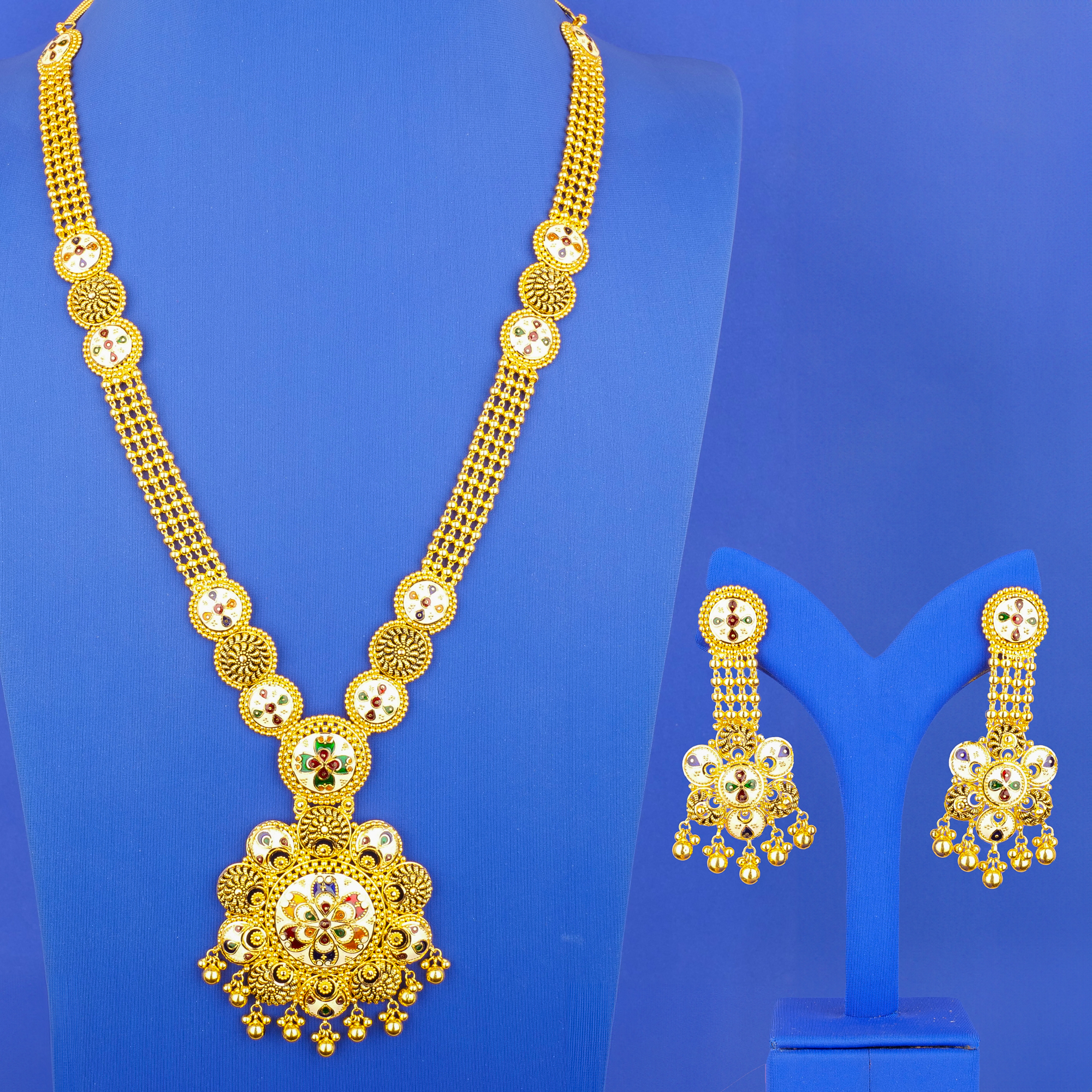 22K Minakari Gold Necklace Earring Set