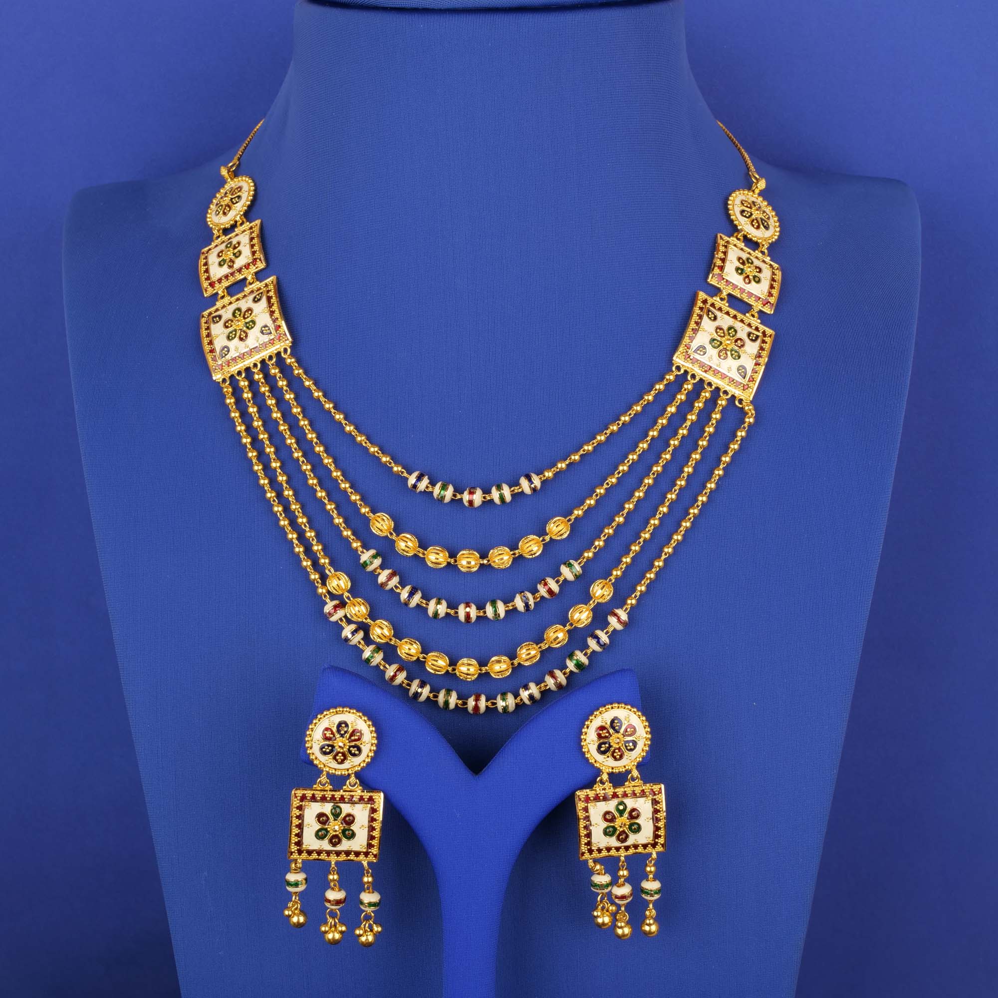 22K Minakari Gold Necklace Earring Set