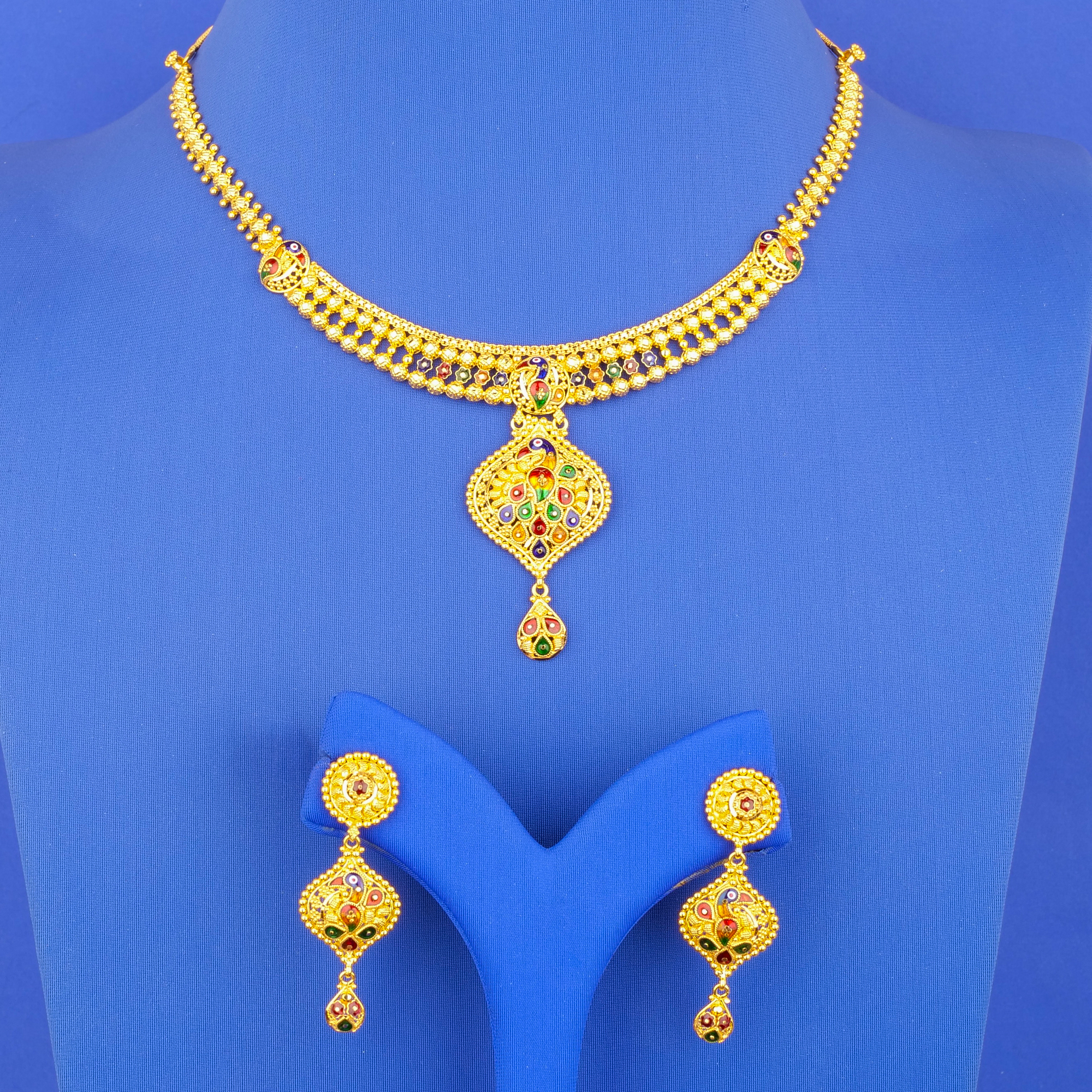 22K Minakari Gold Necklace Earring Set