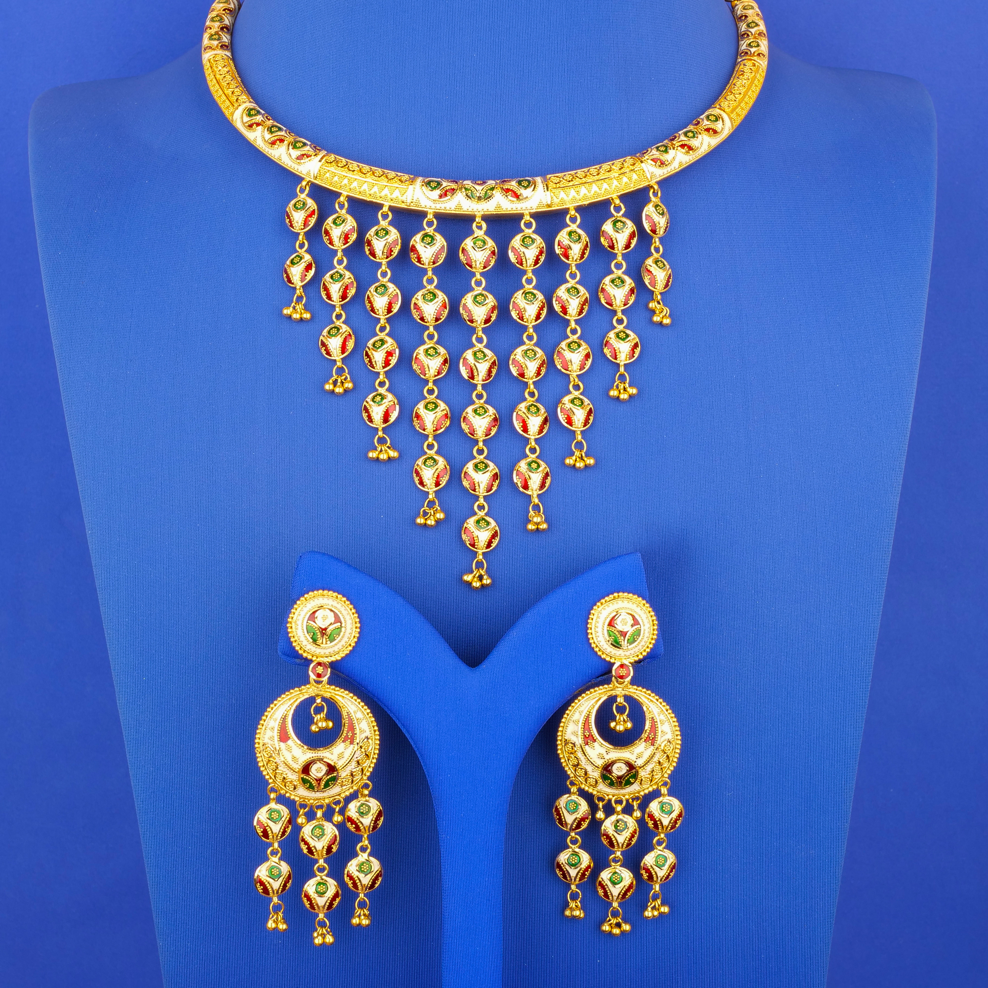 22K Minakari Gold Necklace Earring Set