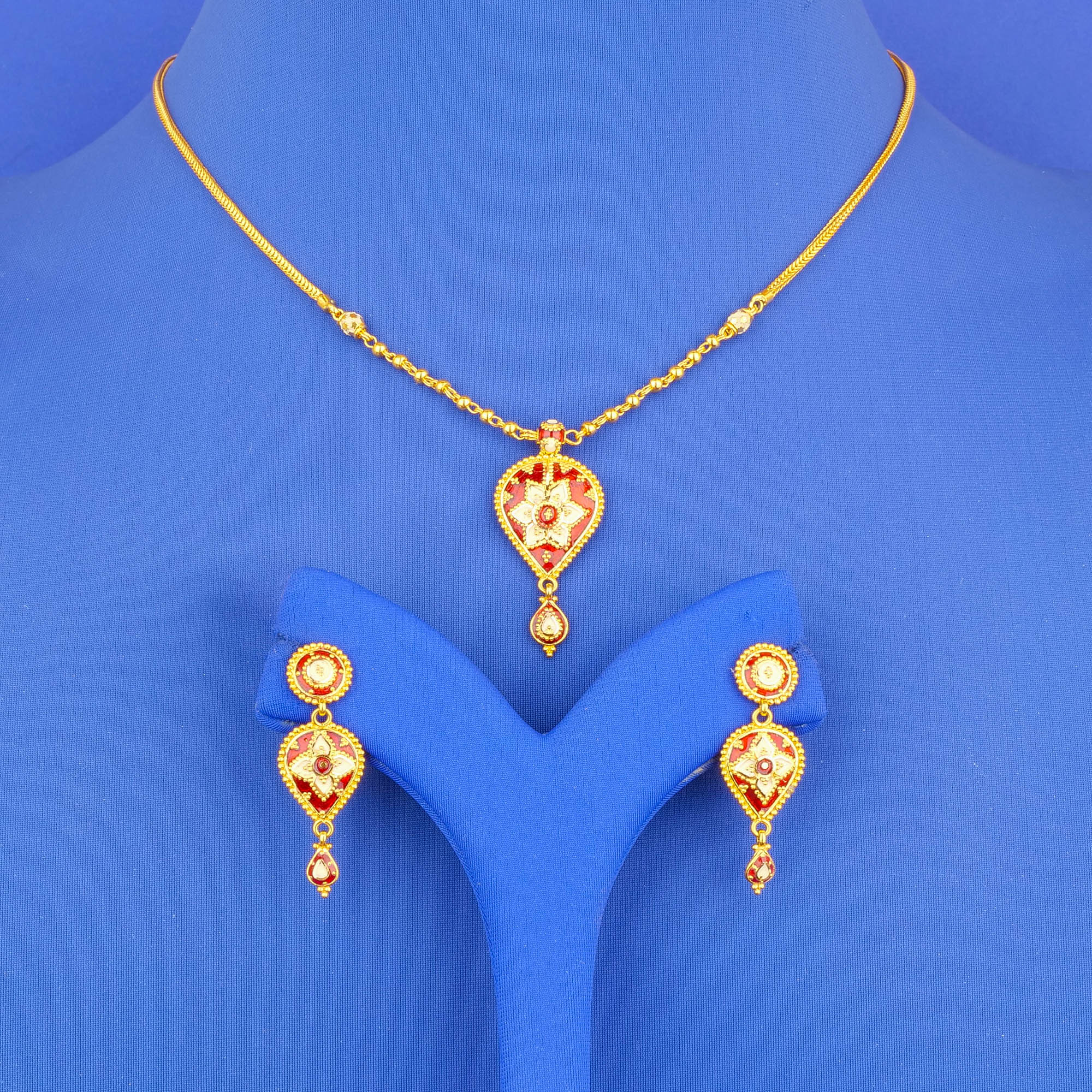 22K Minakari Gold Necklace Earring Set