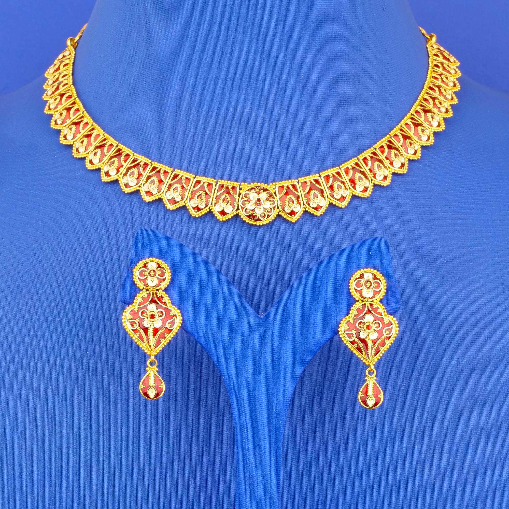 22K Minakari Gold Necklace Earring Set