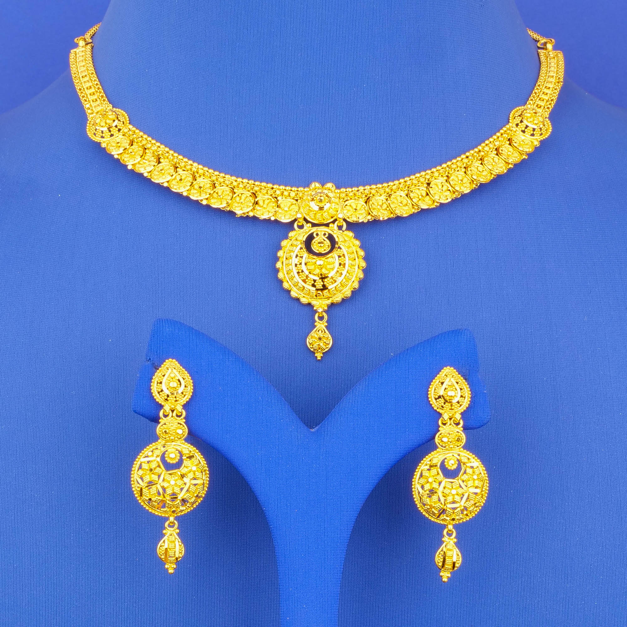 22K Gold Necklace Earring Set