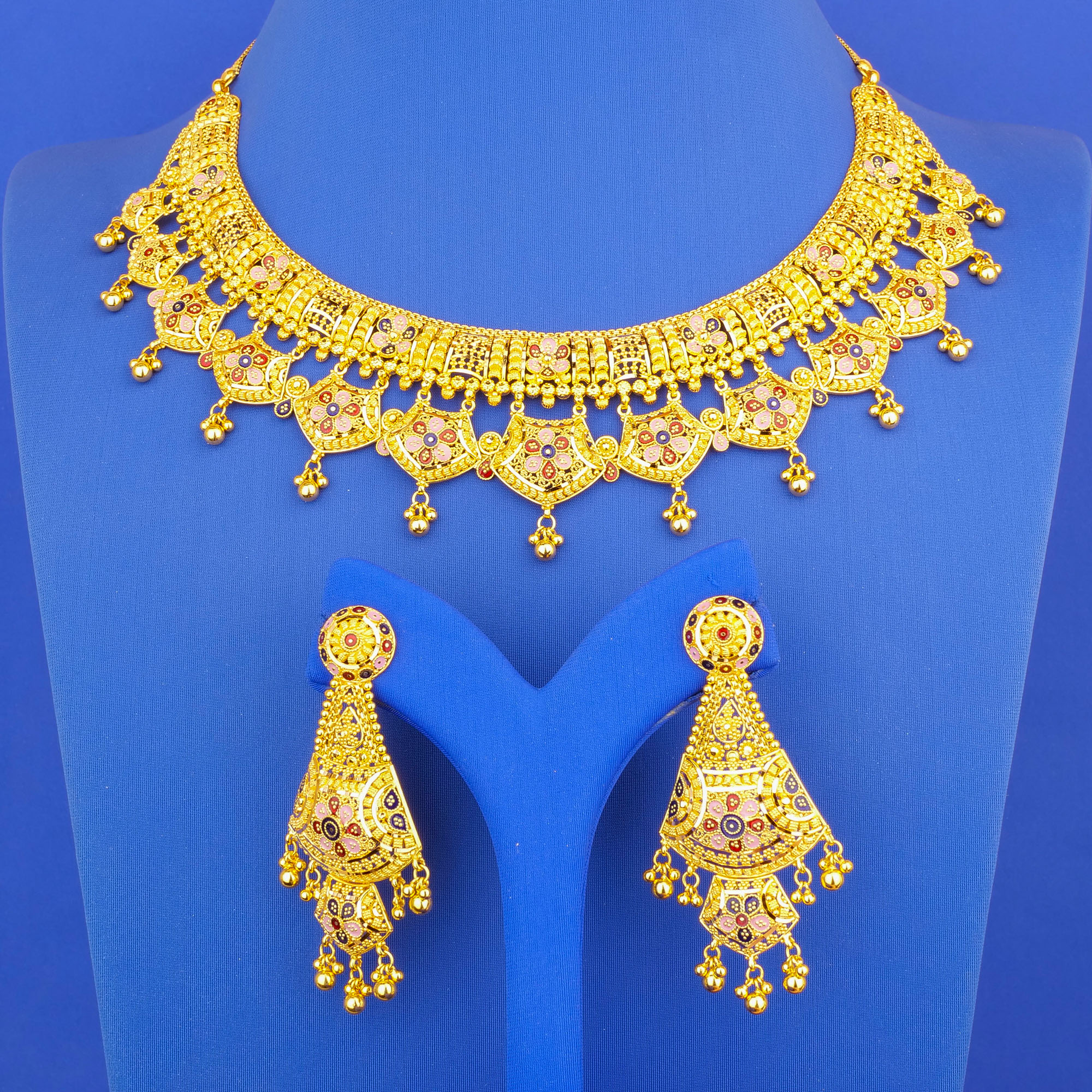 22K Gold Necklace Earring Set