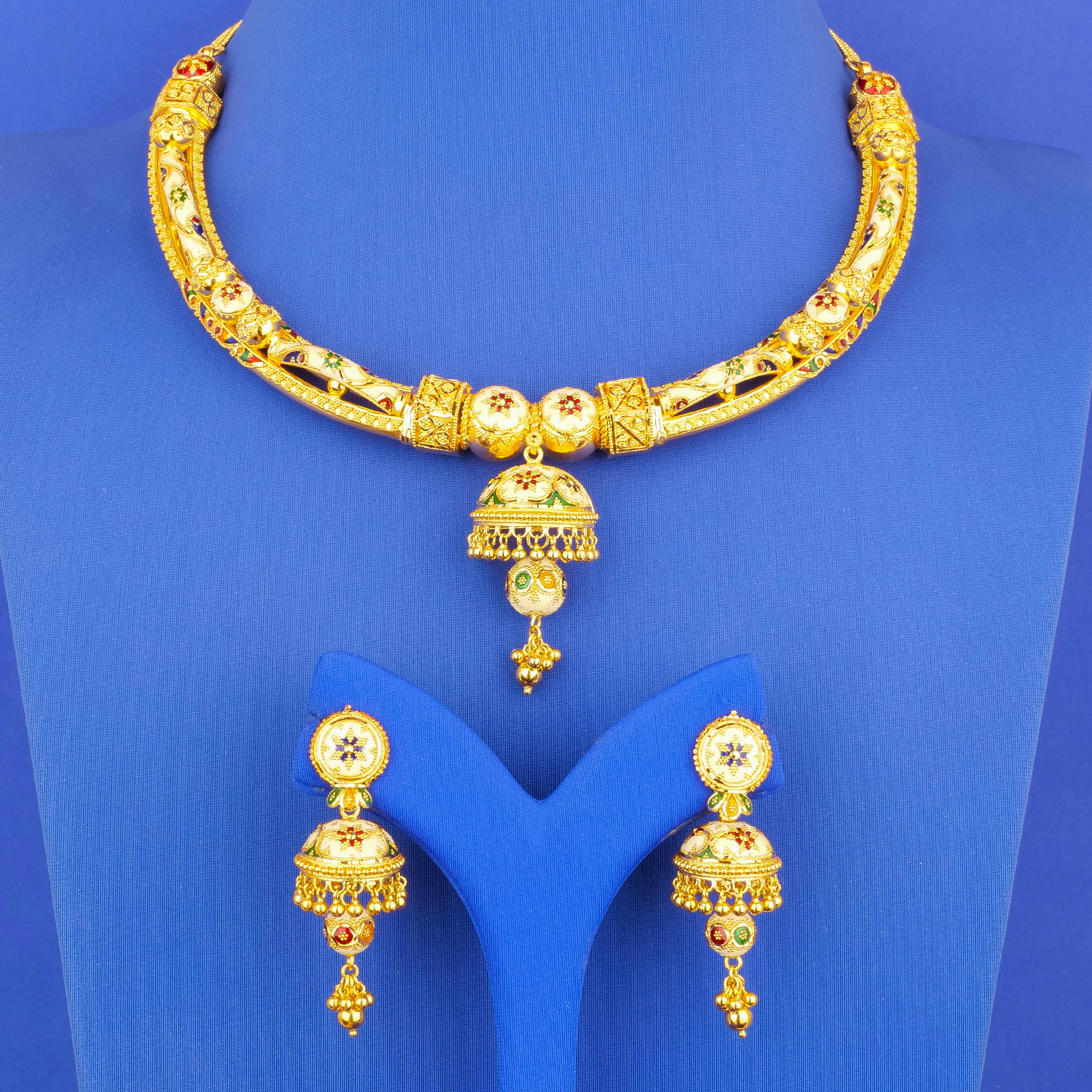 22K Minakari Gold Necklace Earring Set