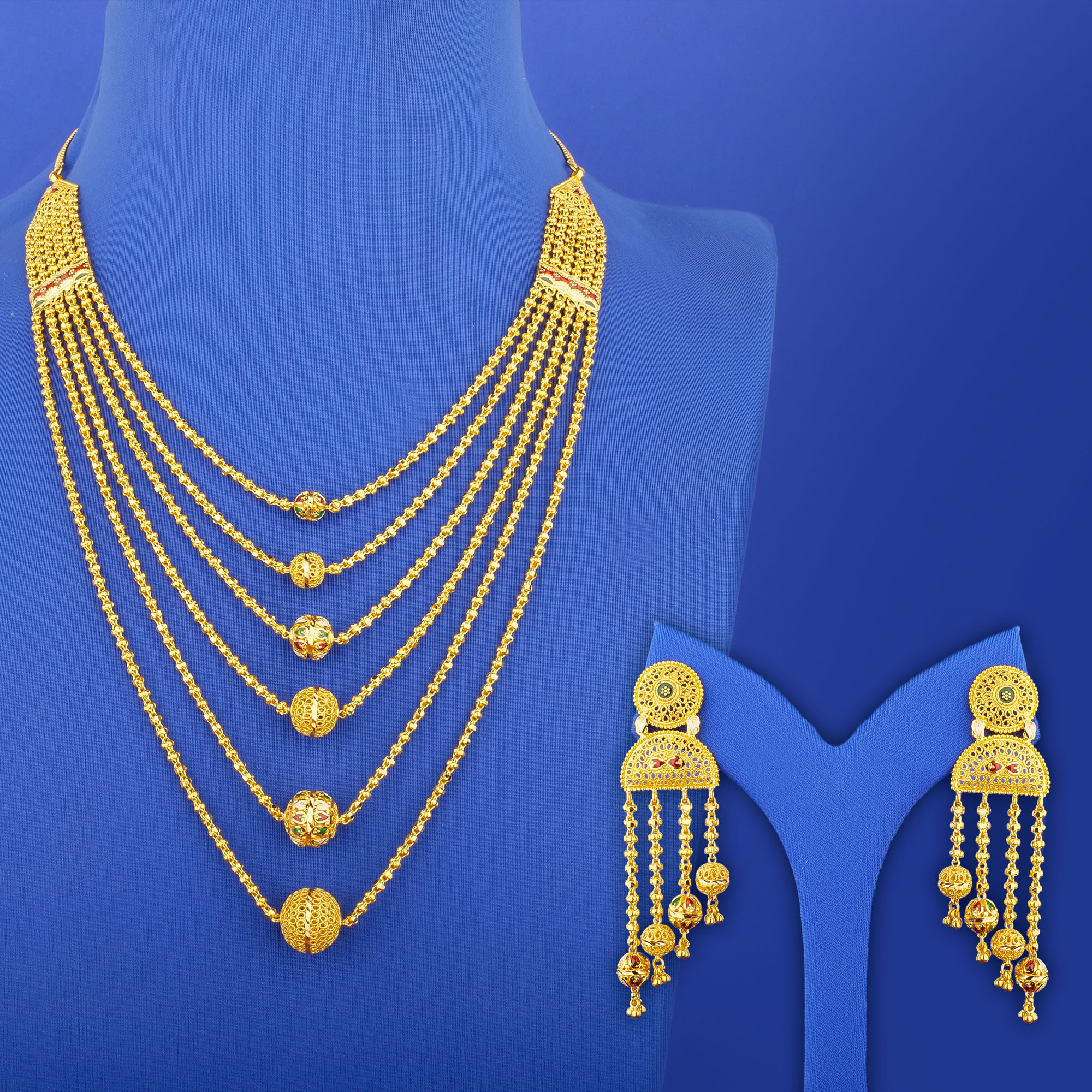 22K Minakari Gold Necklace and Earrings Set