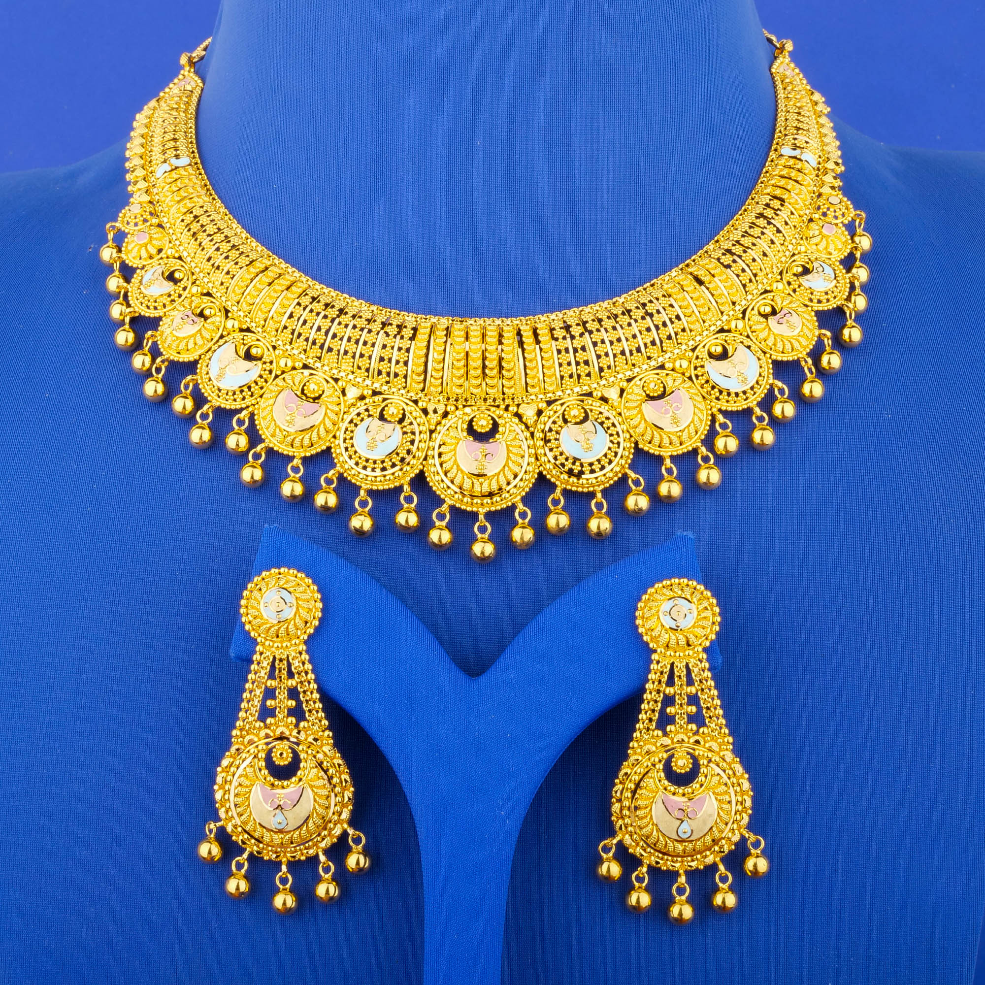 22K Minakari Gold Necklace Earring Set