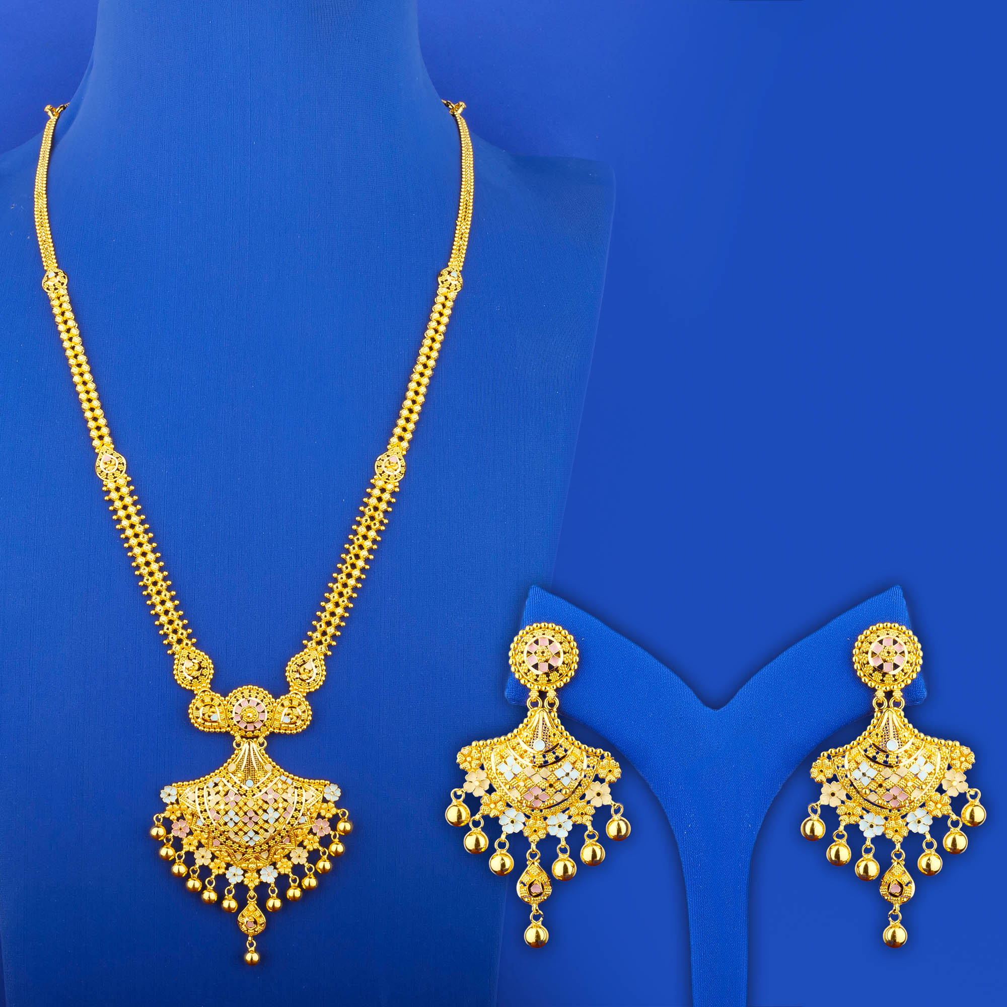 22K Minakari Gold Necklace Earring Set