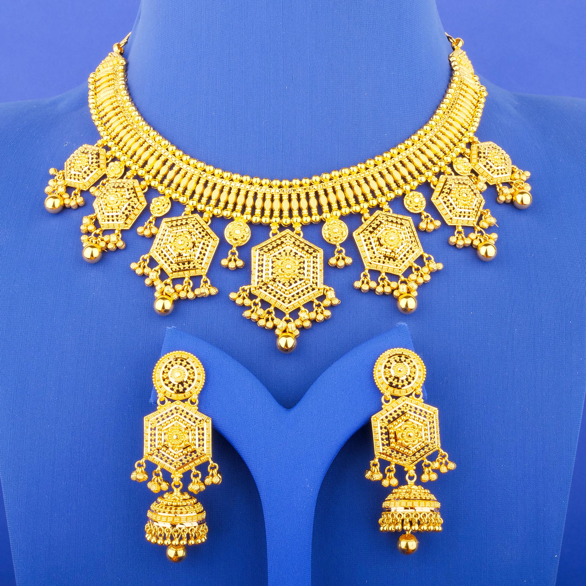 22K Gold Necklace Earring Set