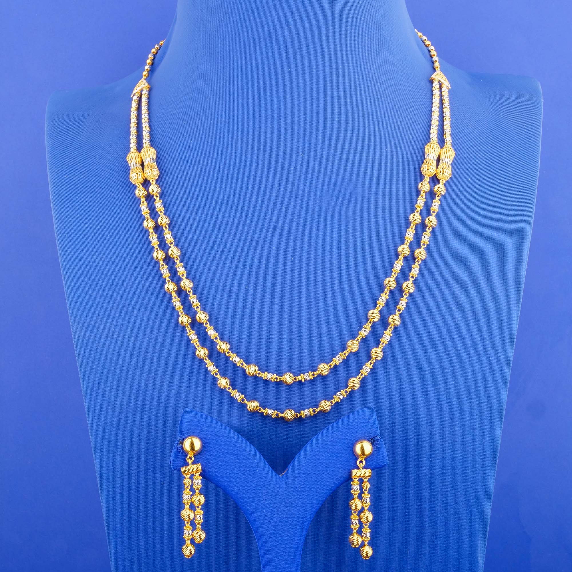 22K Two-Tone Gold Necklace and Earring Set