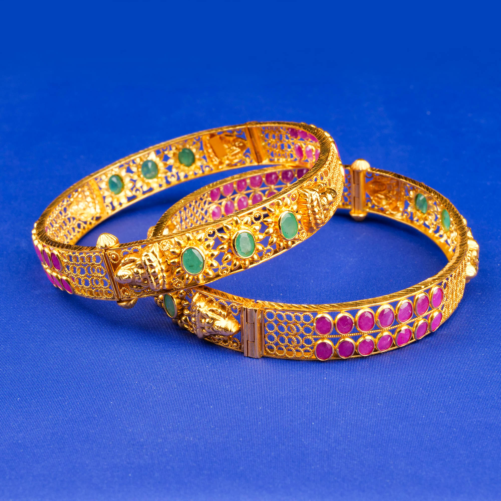 22K Gold Ruby Emerald Bangles