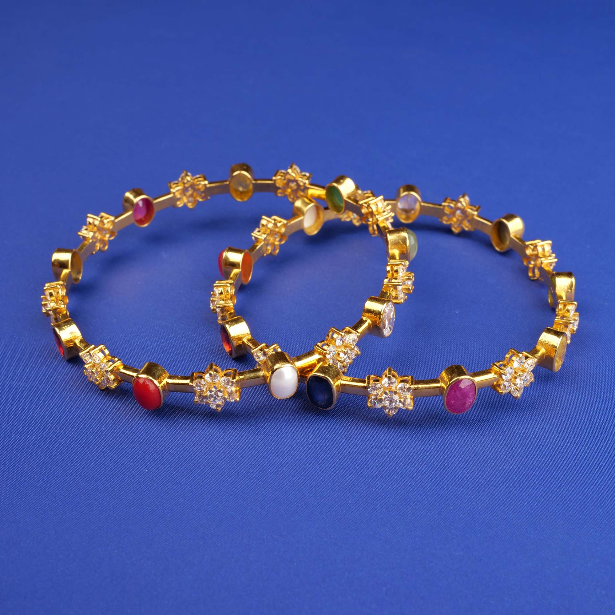 22K Gold and Navratna Stones Bangles