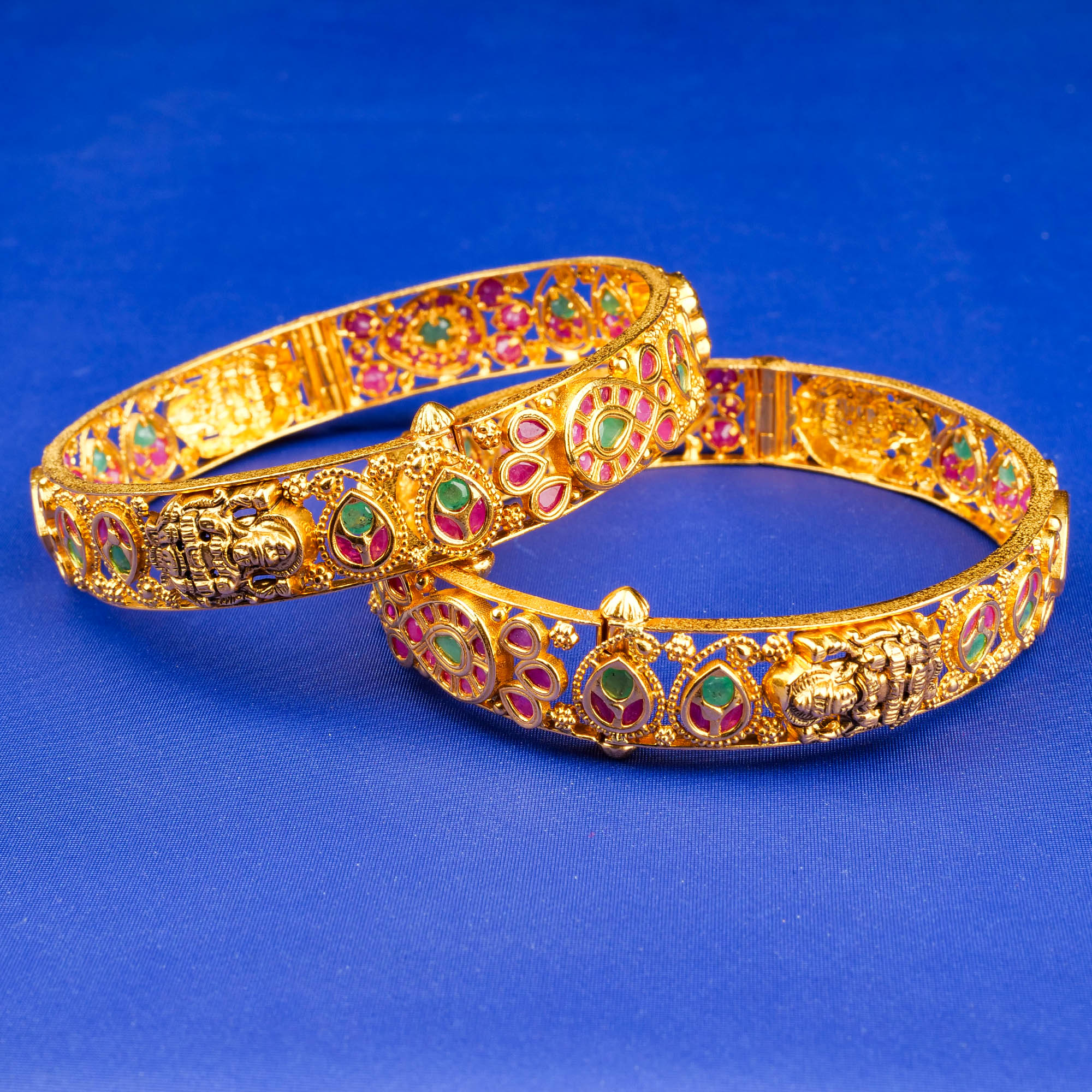 22K Gold Ruby Emerald Bangles