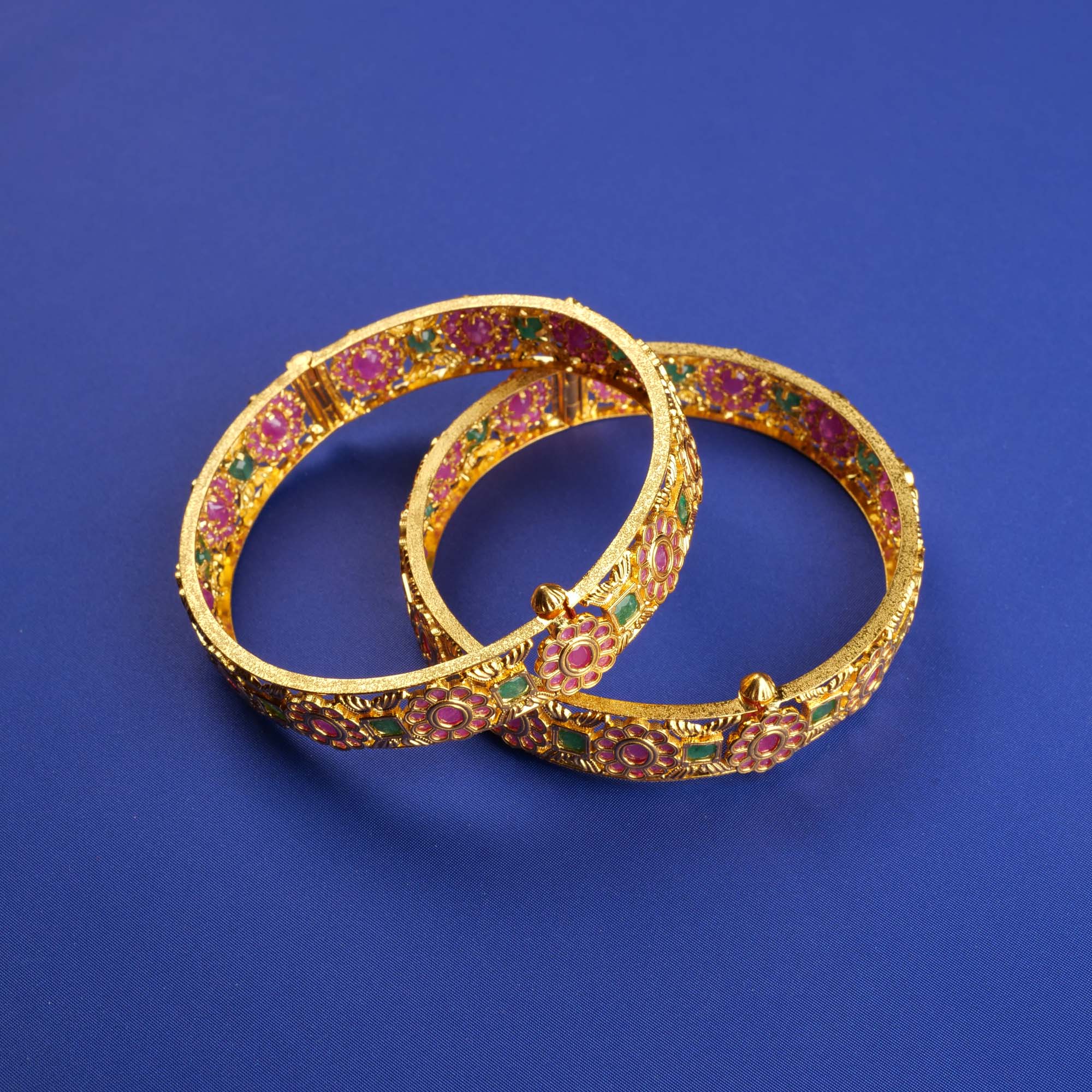 22K Gold Ruby Emerald Bangles