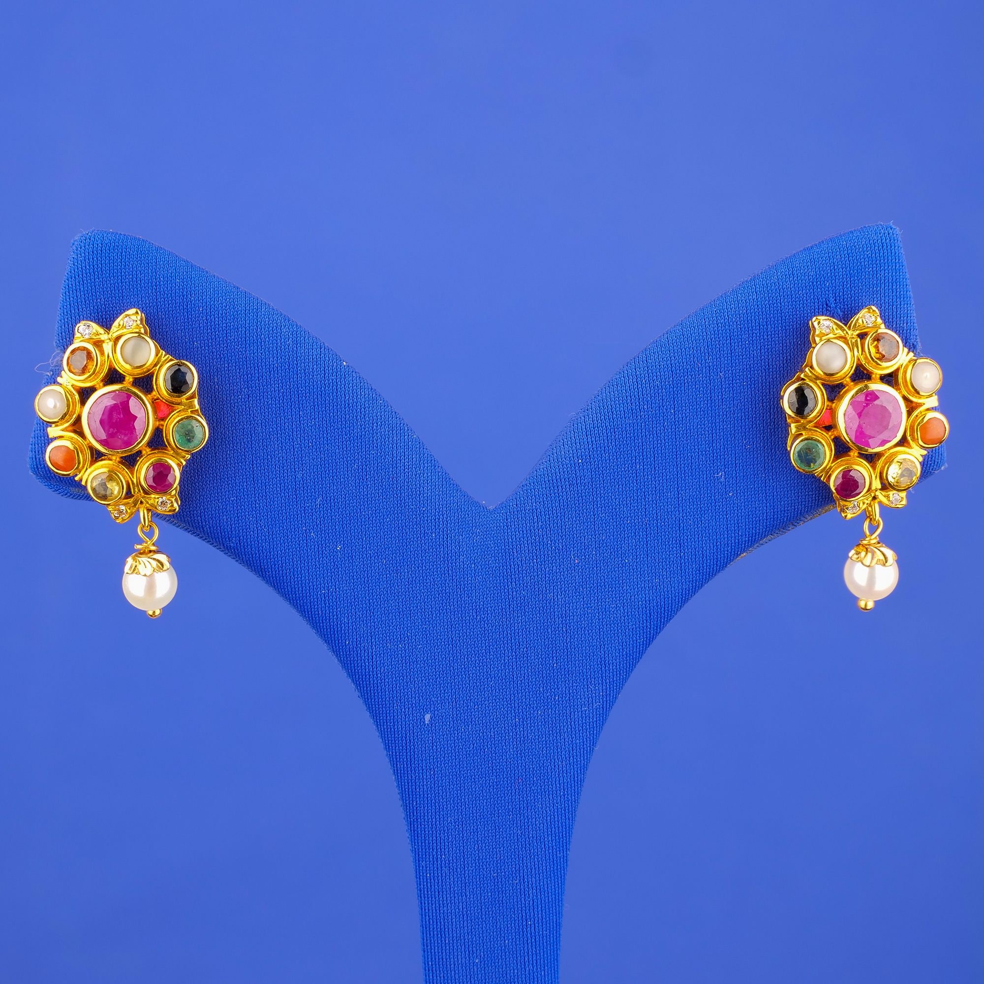 22K Gold Navratna Stones Earrings