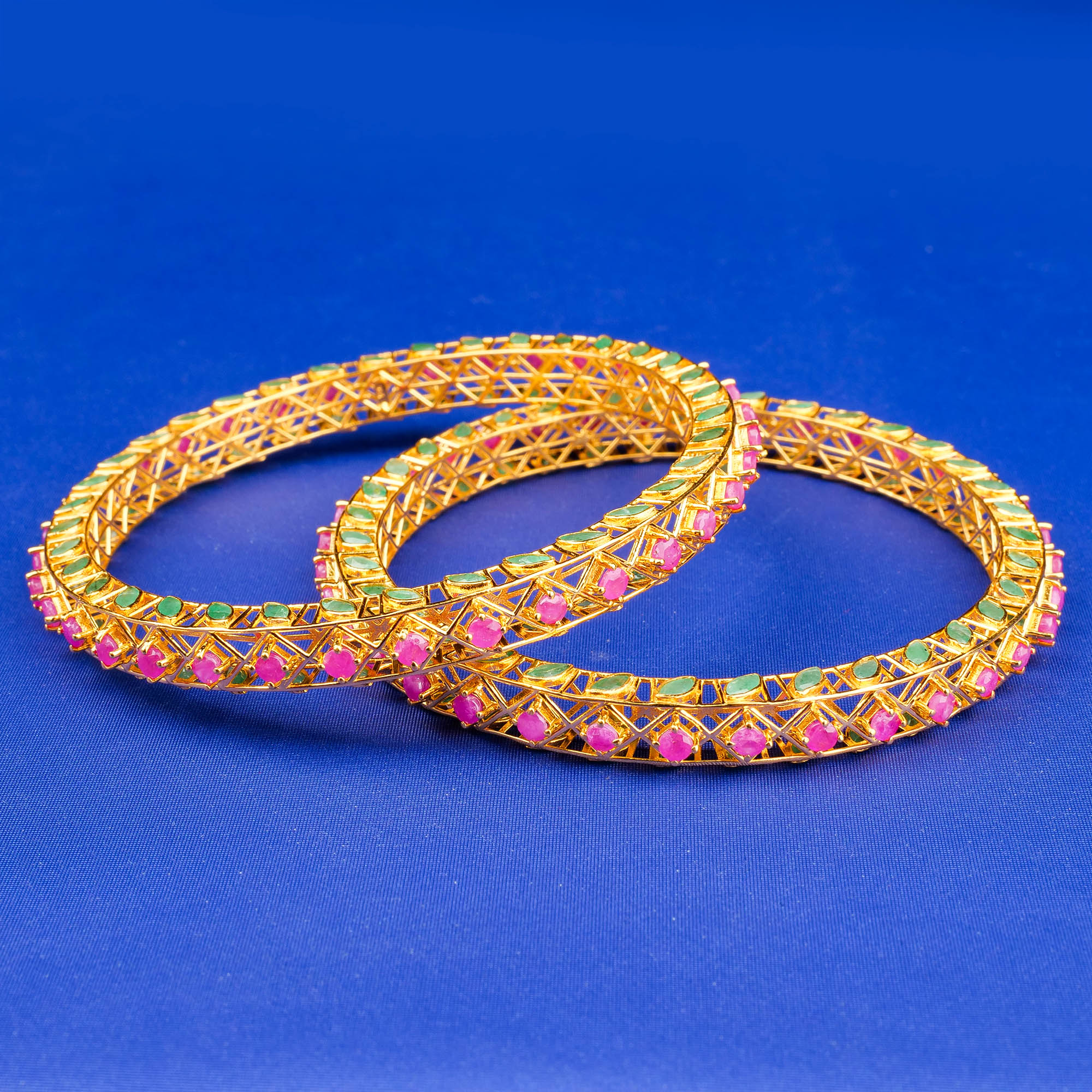 22K Gold Ruby Emerald Bangles