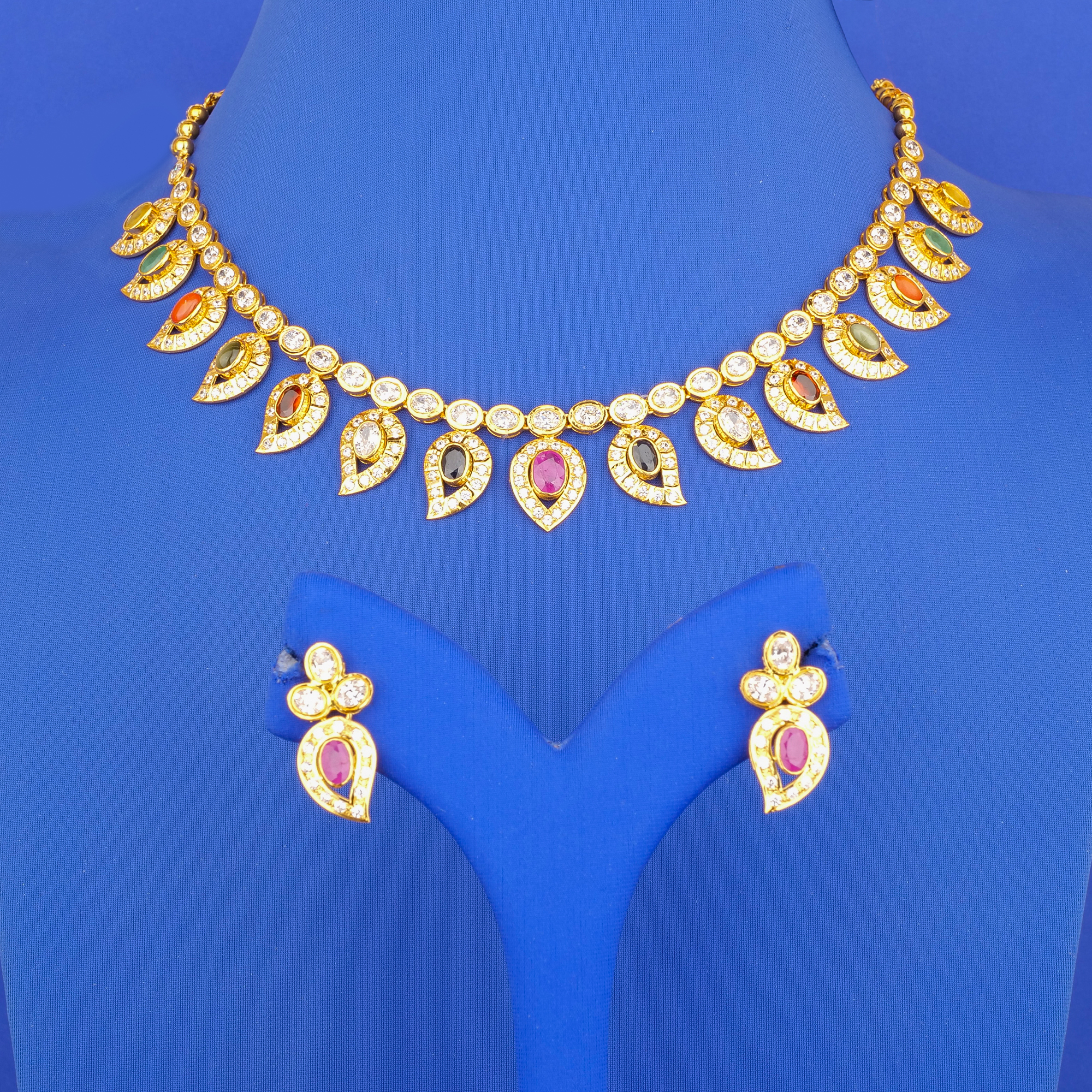 22K Gold Navaratna CZ NE Set