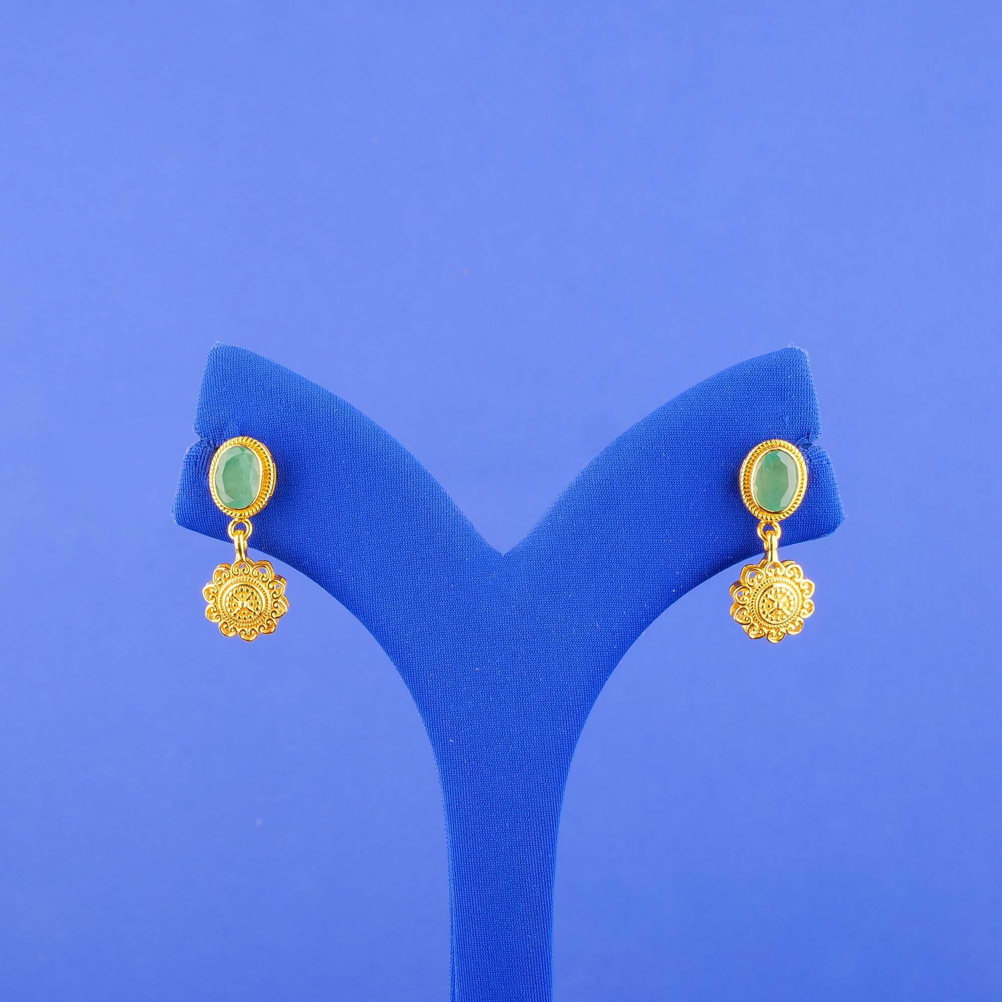 22K Gold Emerald Earrings