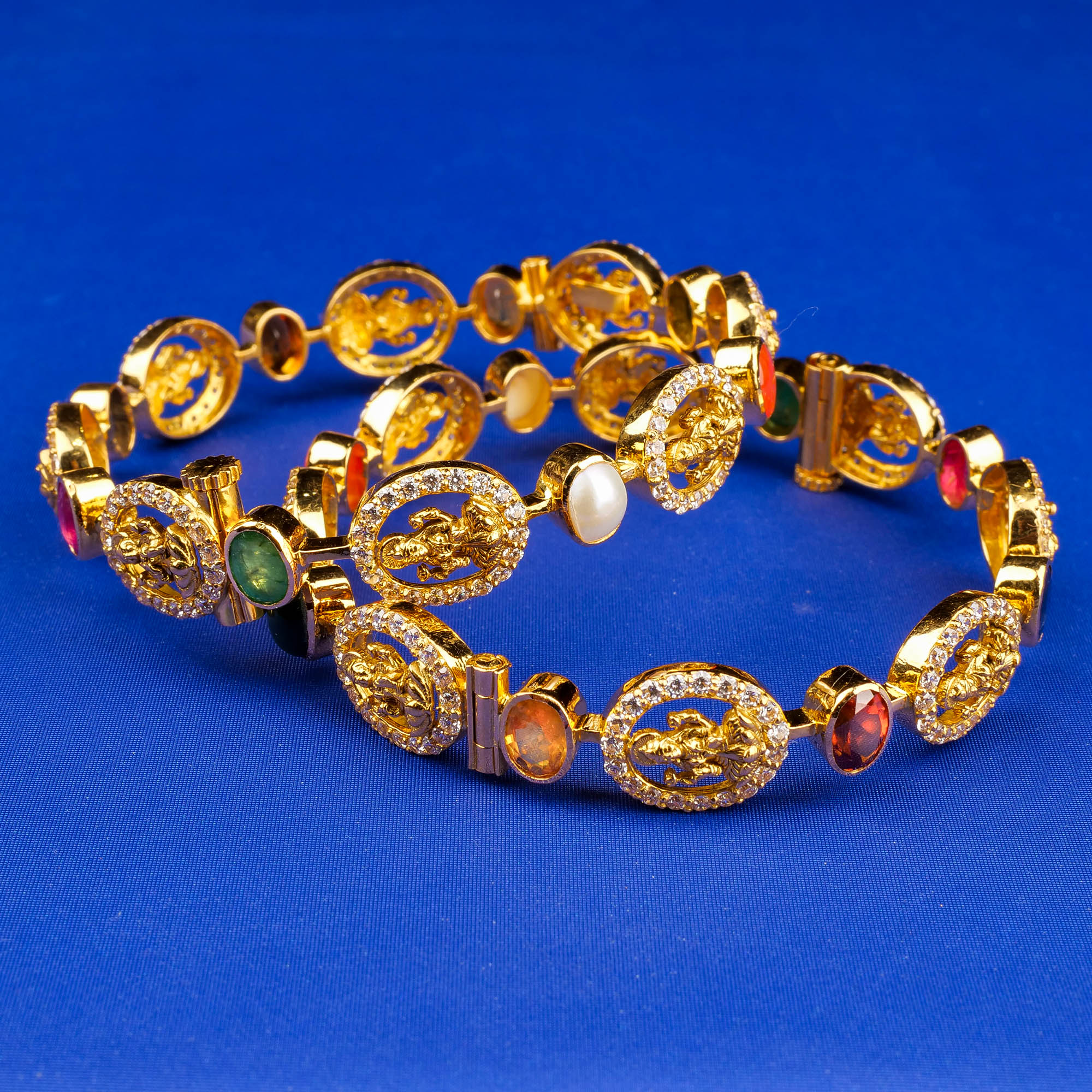 22K Gold Navratna CZ Bangles