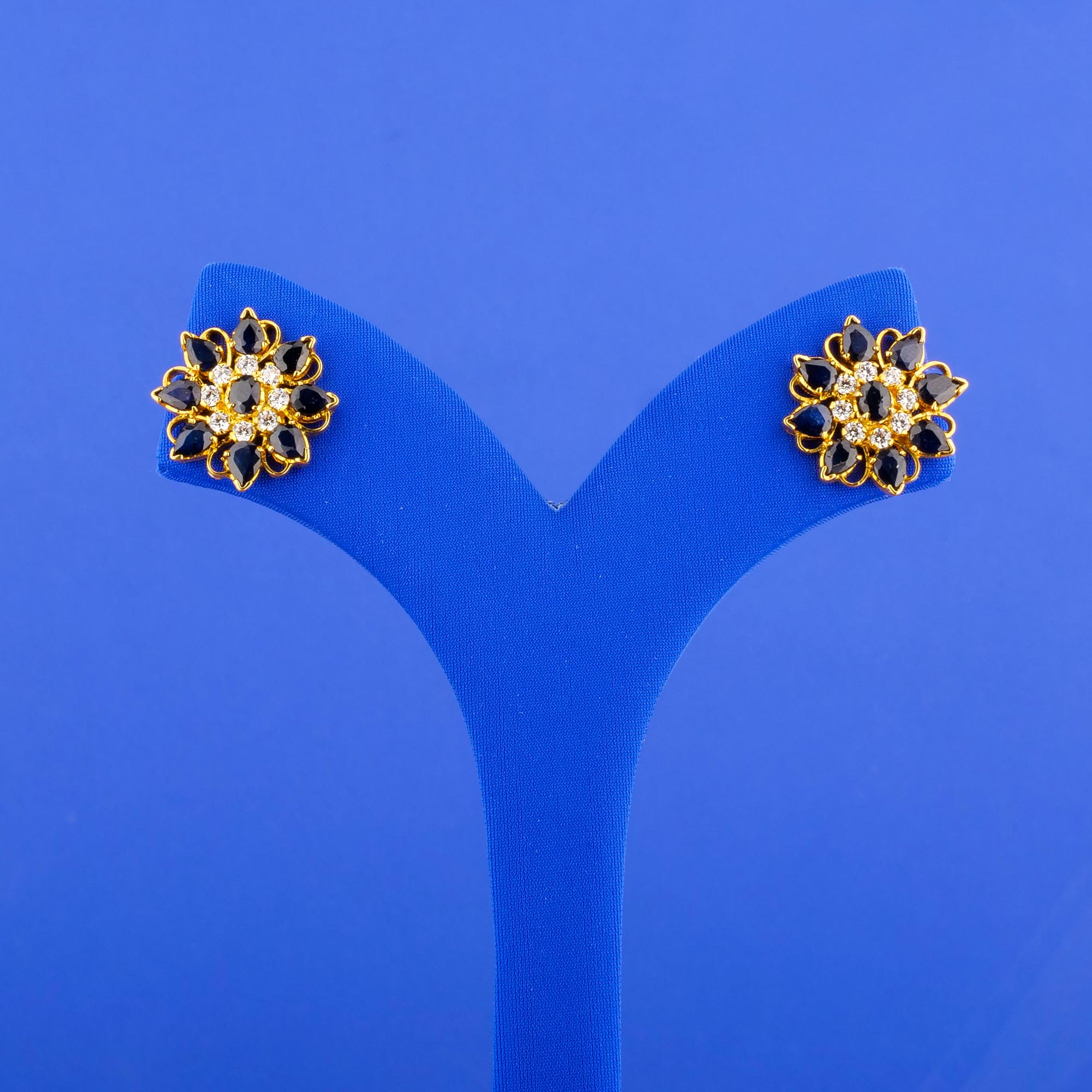 22K Gold Sapphire Cubic Zirconia Earrings