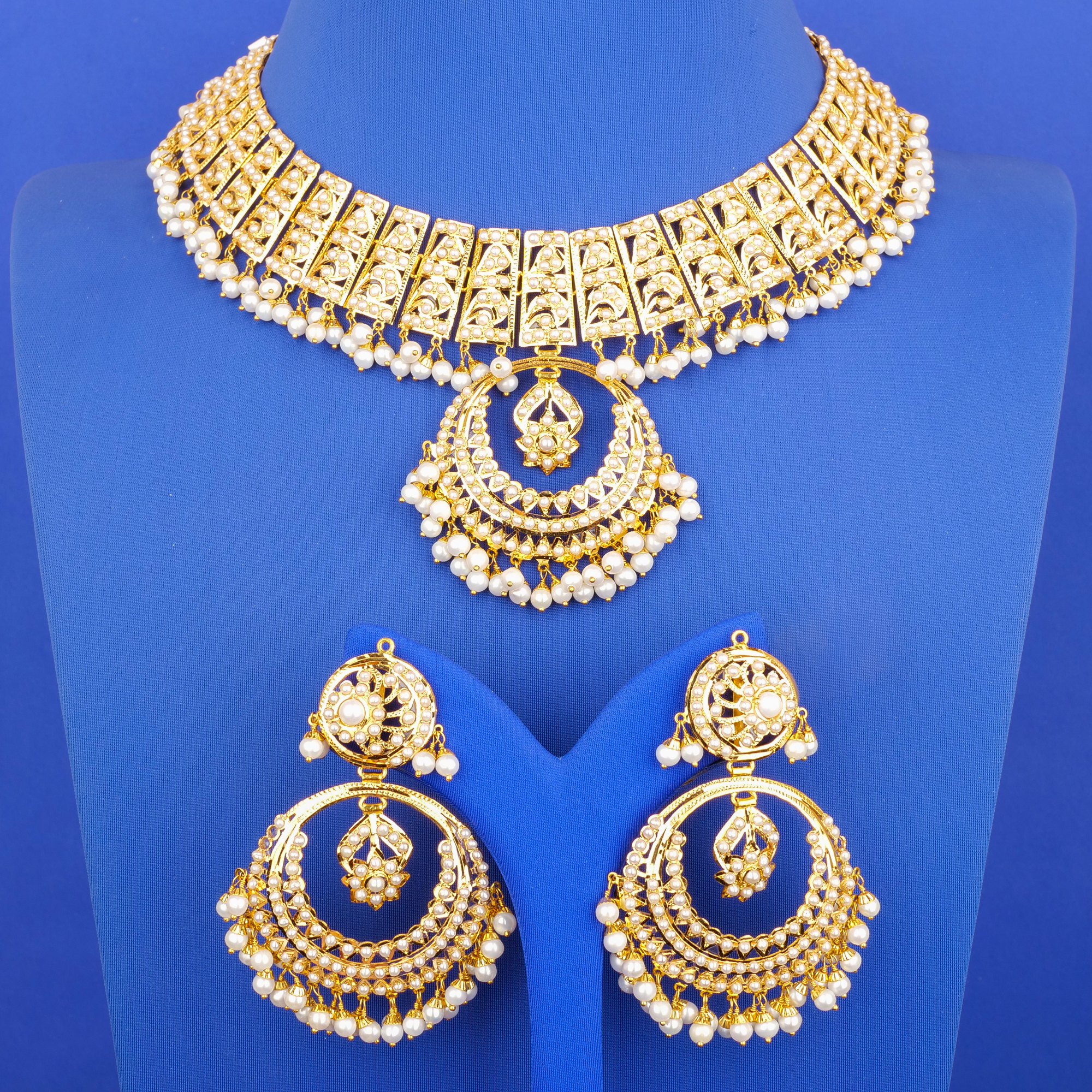 22K Pearl Necklace Earring Set