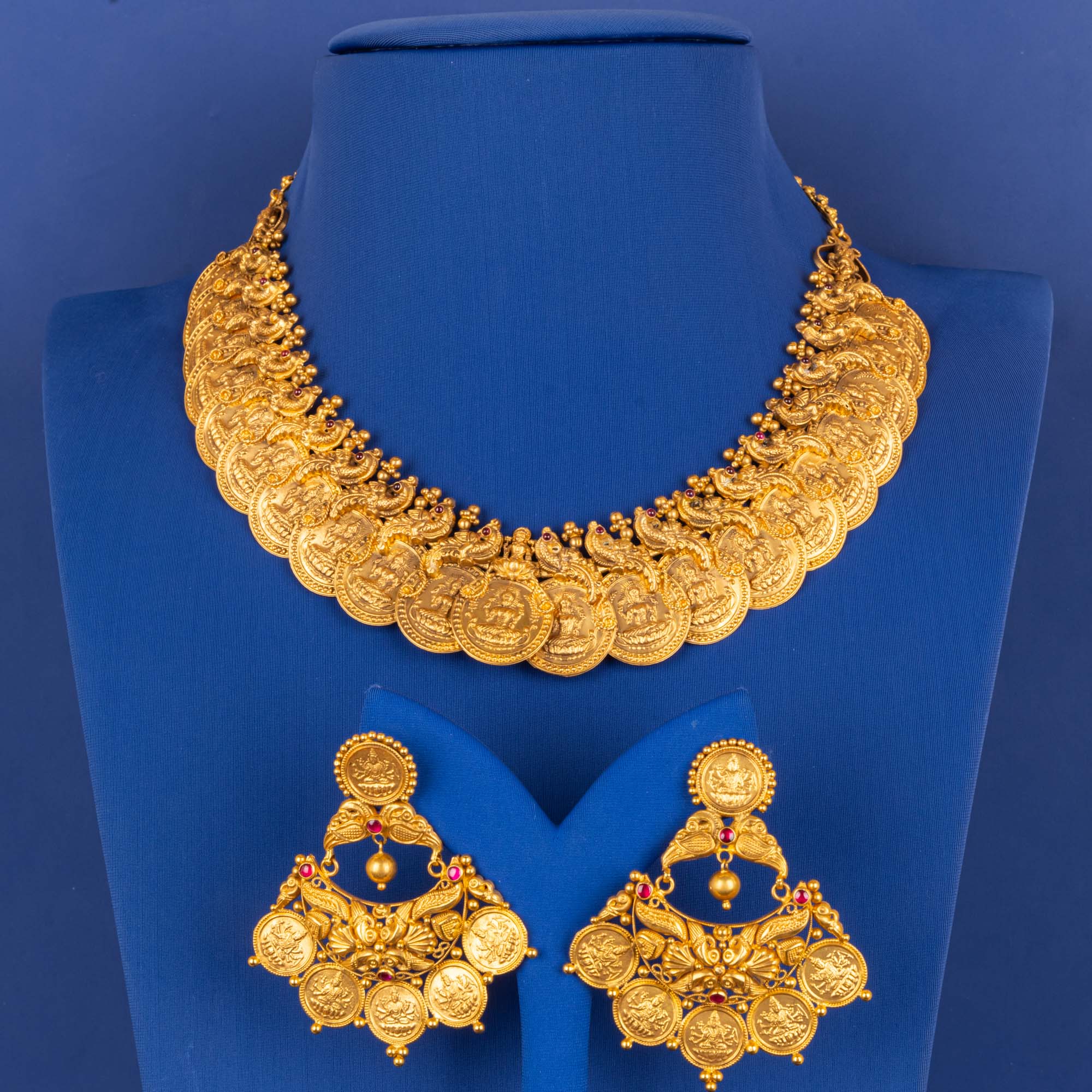 22K 'Antique' Lakshmi Necklace Earring Set