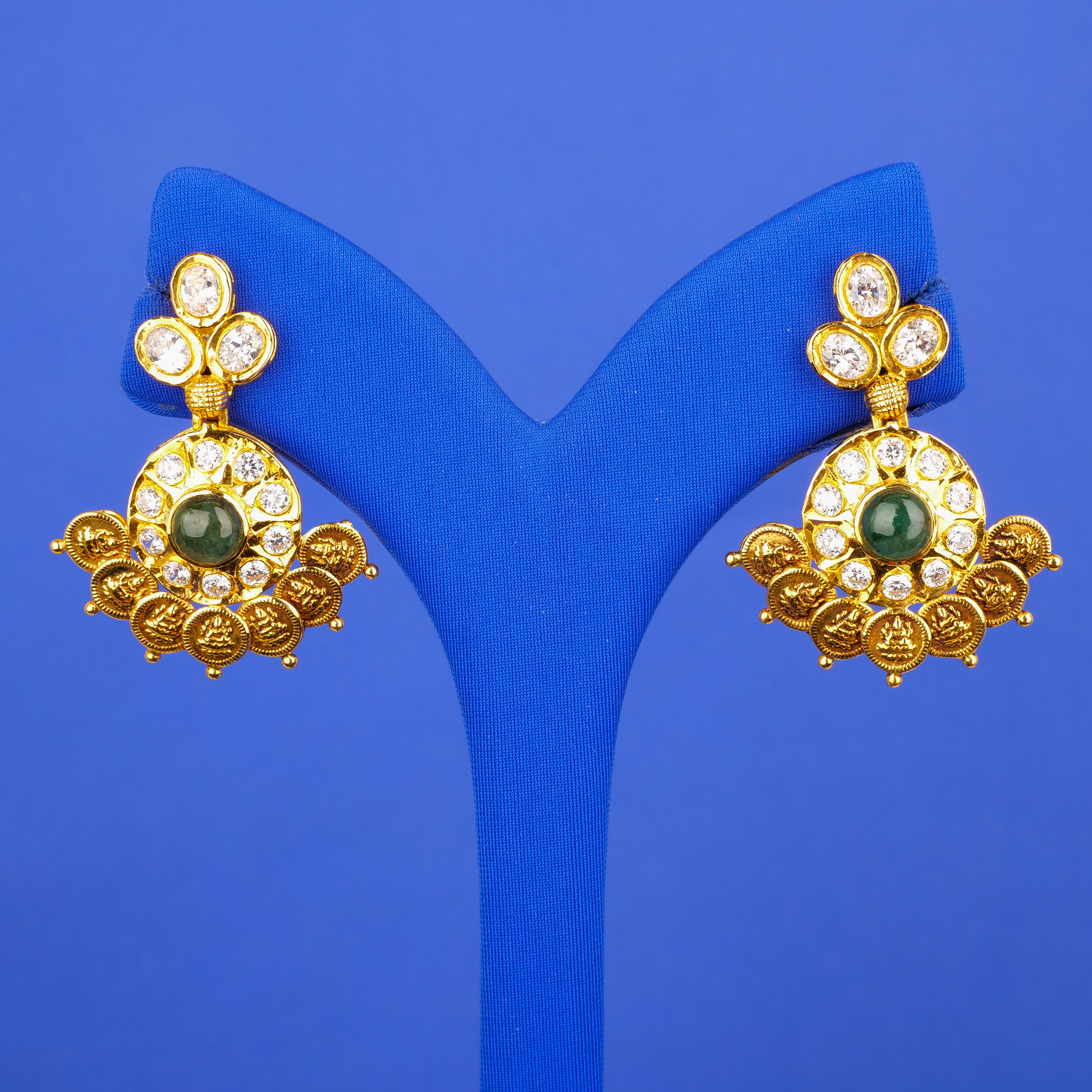 22K 'Antique' Gold, CZ, Pearl, and Stones Earrings