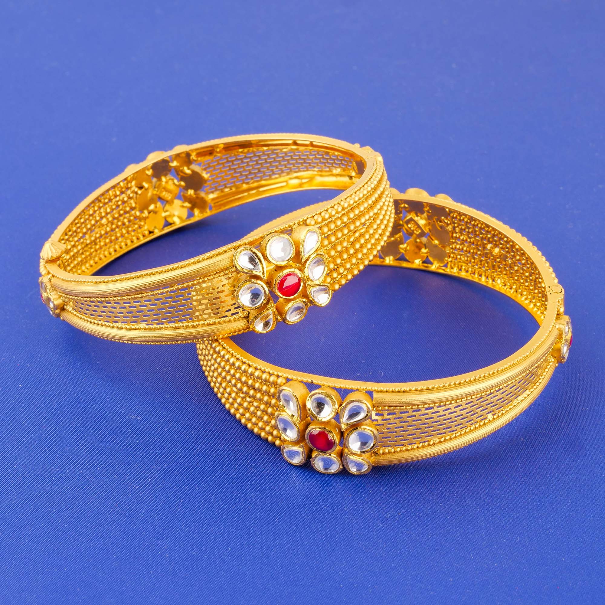 22K 'Antique' Bangles w/ Colored Stone