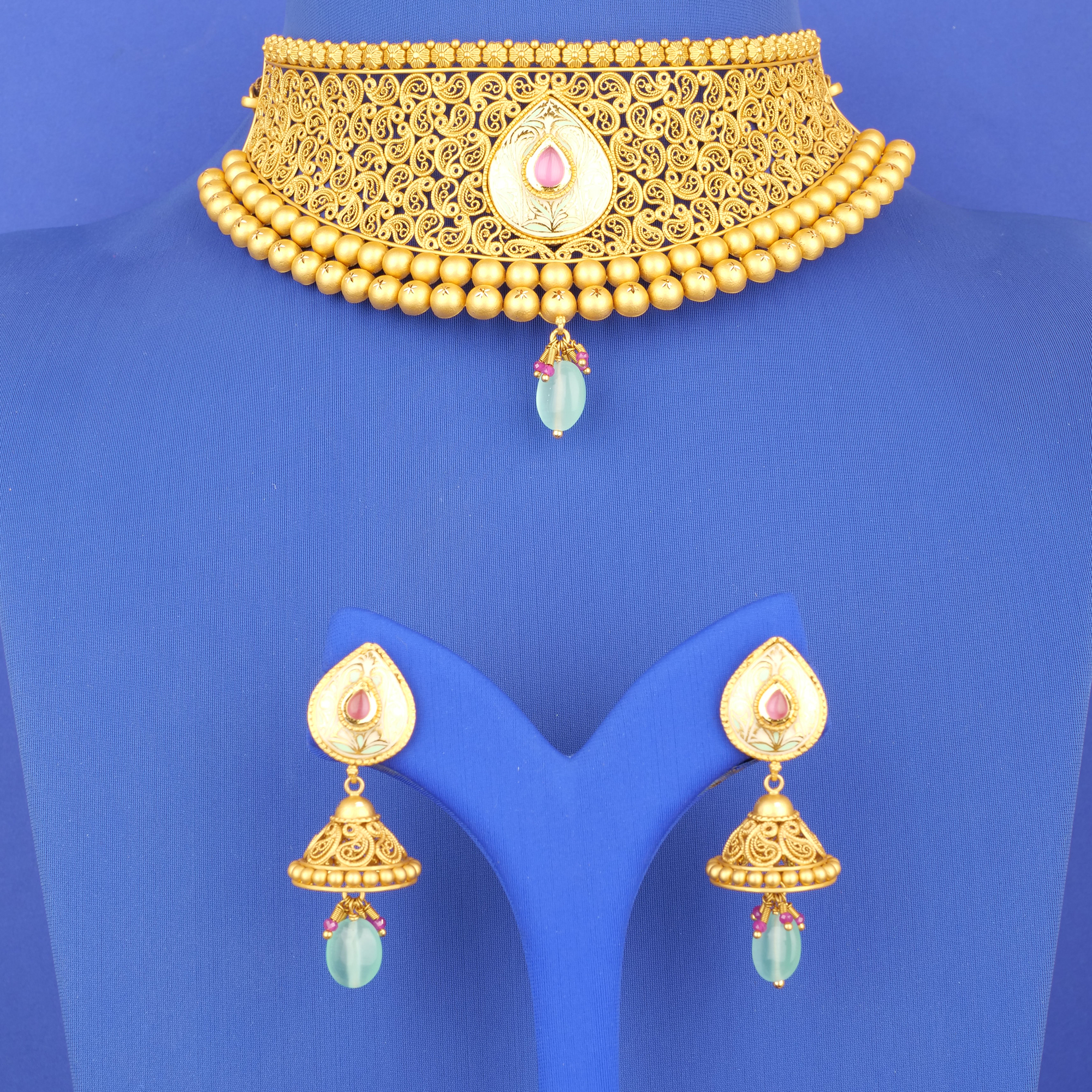 22K 'Antique' Minakari Choker/NE Set