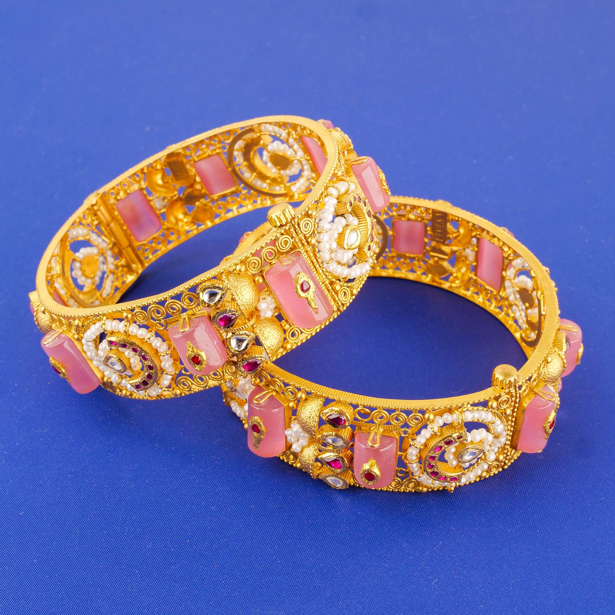 22K 'Antique' Tourmaline Pearl Bangles