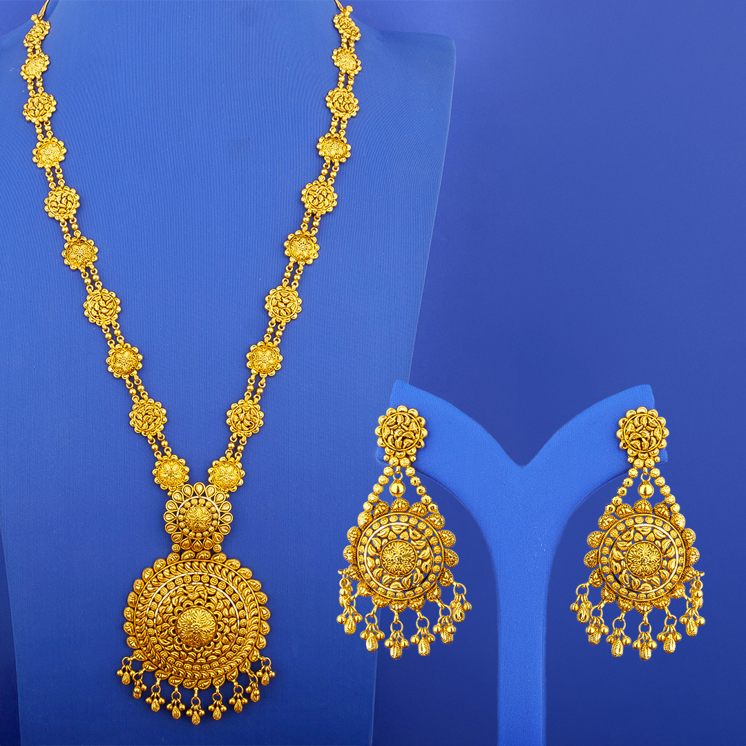 22K 'Antique' Gold Necklace and Earrings Set